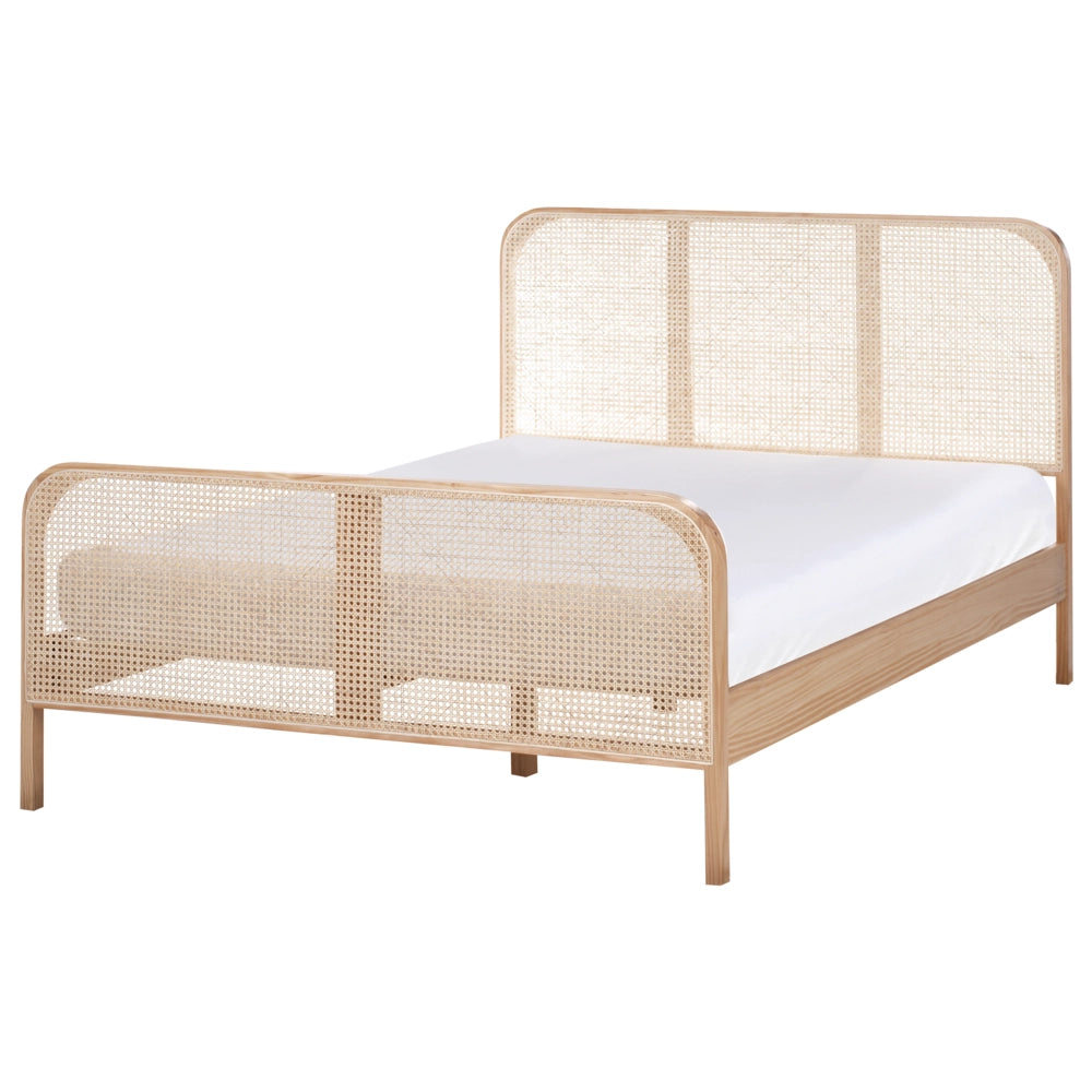 Letto in legno di pino marrone chiaro UE matrimoniale 140 x 200 cm con testata a treccia viennese a doghe stile rustico minimalista