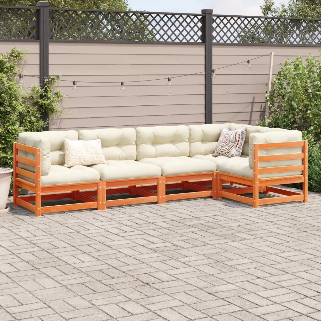 Set Divani Giardino 5pz con Cuscini Marrone Cera Massello Pino 3299435