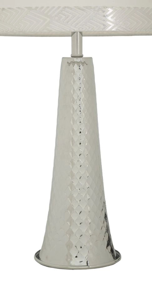 Lampada da Tavolo Tower Argento Ø30x54 cm in Ferro e Tessuto Argento e Bianco