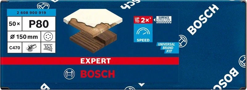 2608900919 - Set 50 fogli abrasivi C470 , D 150m ,P80,  EXERT for LEGNO+VERNICE
