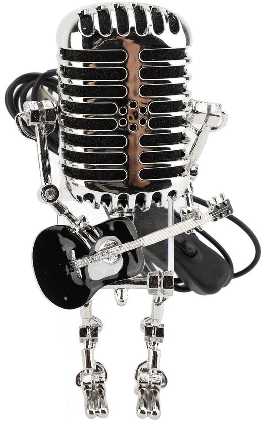 Lampada da Tavolo Robotica per Chitarra - Design Retro in Alluminio - Nero - Ideale per Camera da Letto e Ufficio - Prodotto Unico
