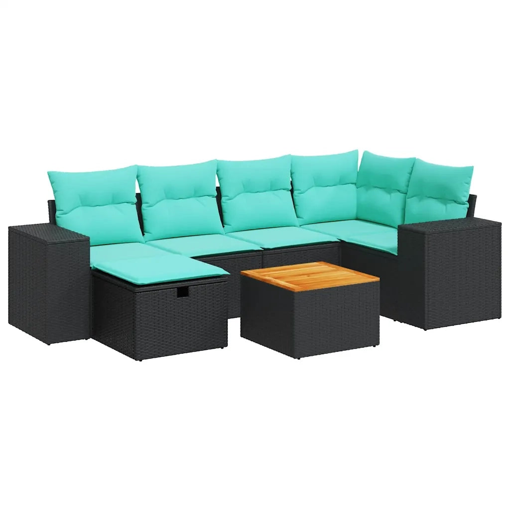 Set Divani da Giardino con Cuscini 7pz Nero Polyrattan
