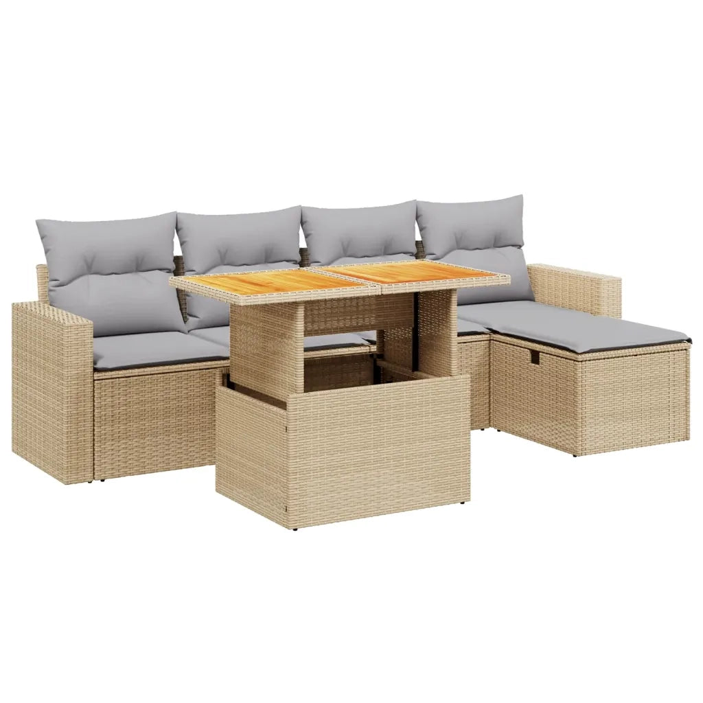 Set Divano da Giardino 6 pz con Cuscini Beige in Polyrattan 3275586