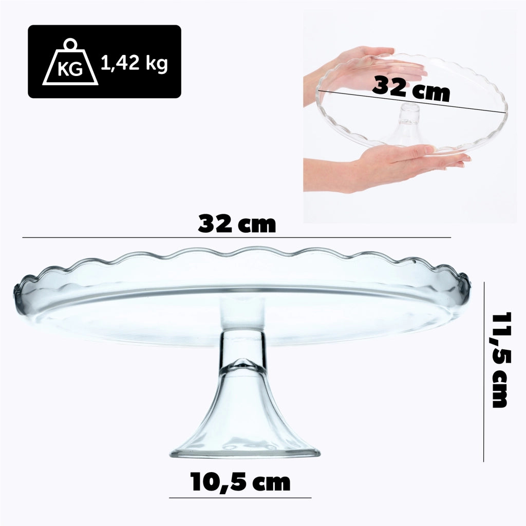 Alzatina per torta KADAX, piatto da frutta in vetro con gambe, 32 cm