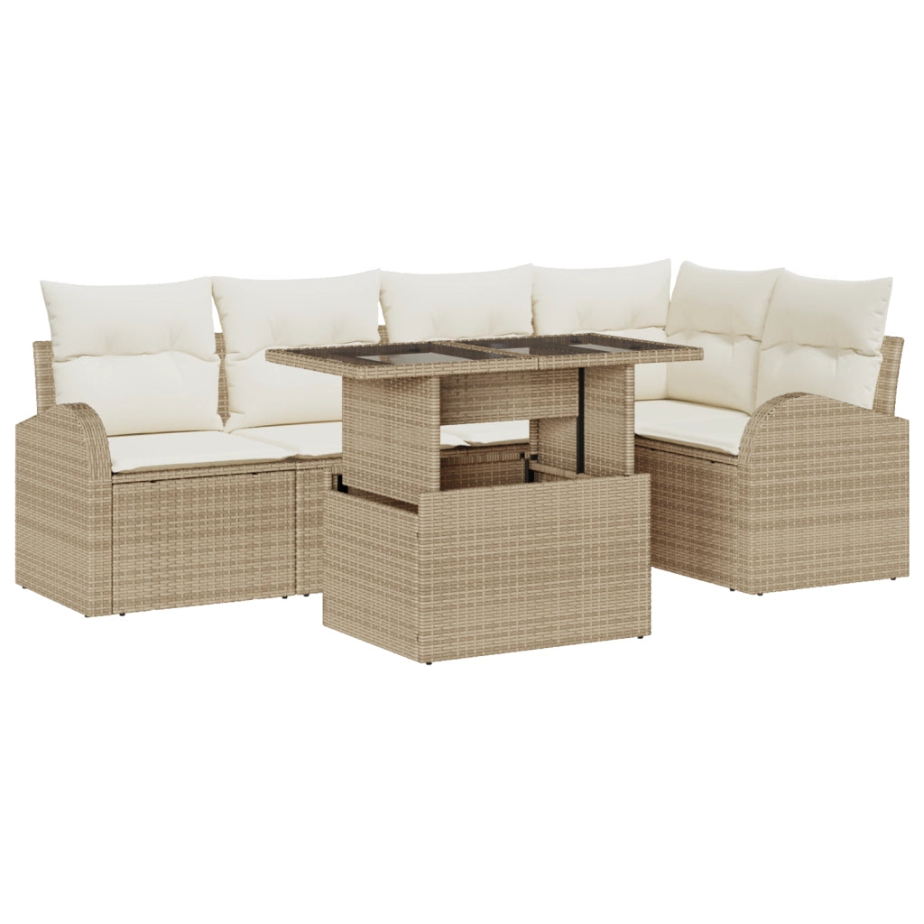 Set di Divani da Giardino  6 Pezzi con Cuscini Beige in Polyrattan
