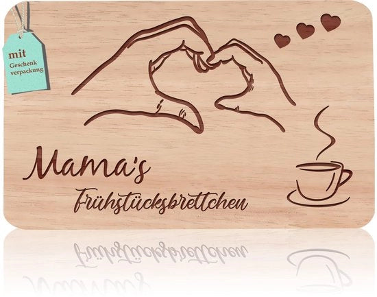 Scrittaio per colazione con incisione "BREAKFAST MAMMA" in legno di quercia | Ideale regalo per la mamma, il compleanno, Natale