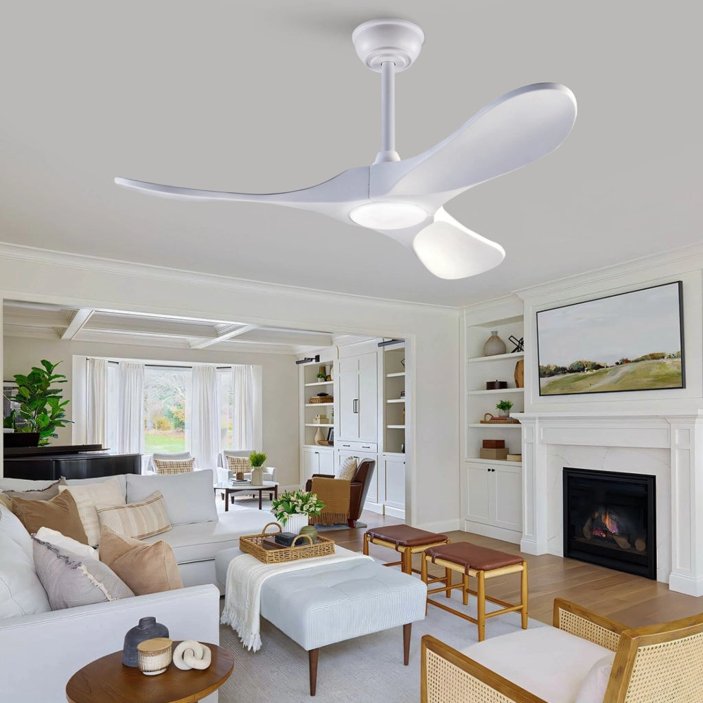 Ventilatore da soffitto 42 pollici con illuminazione e telecomando, 3 pale bianche legno massello, 3CCT dimmerabile, 6 velocit¨¤ silenzioso