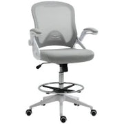 Sedia da Ufficio Pieghevole e Girevole 360° con Seduta Alta Regolabile, Poggiapiedi, Tessuto Traspirante, 64L x 60l x 106-126H cm, Grigio e Bianco