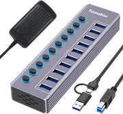 Hub USB con alimentazione - Hub USB - Hub USB alimentato - Divisore USB - Più porte USB - Caricamento e trasferimento dati - Laptop e PC - Lavoro da casa - Ufficio - Accessori - Universale