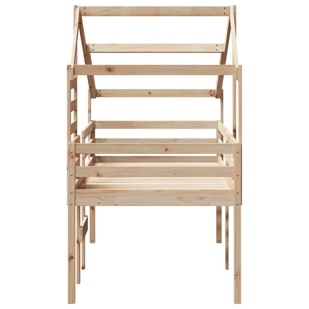 Letto a Soppalco con Tetto 90x190 cm Legno Massello di Pino
