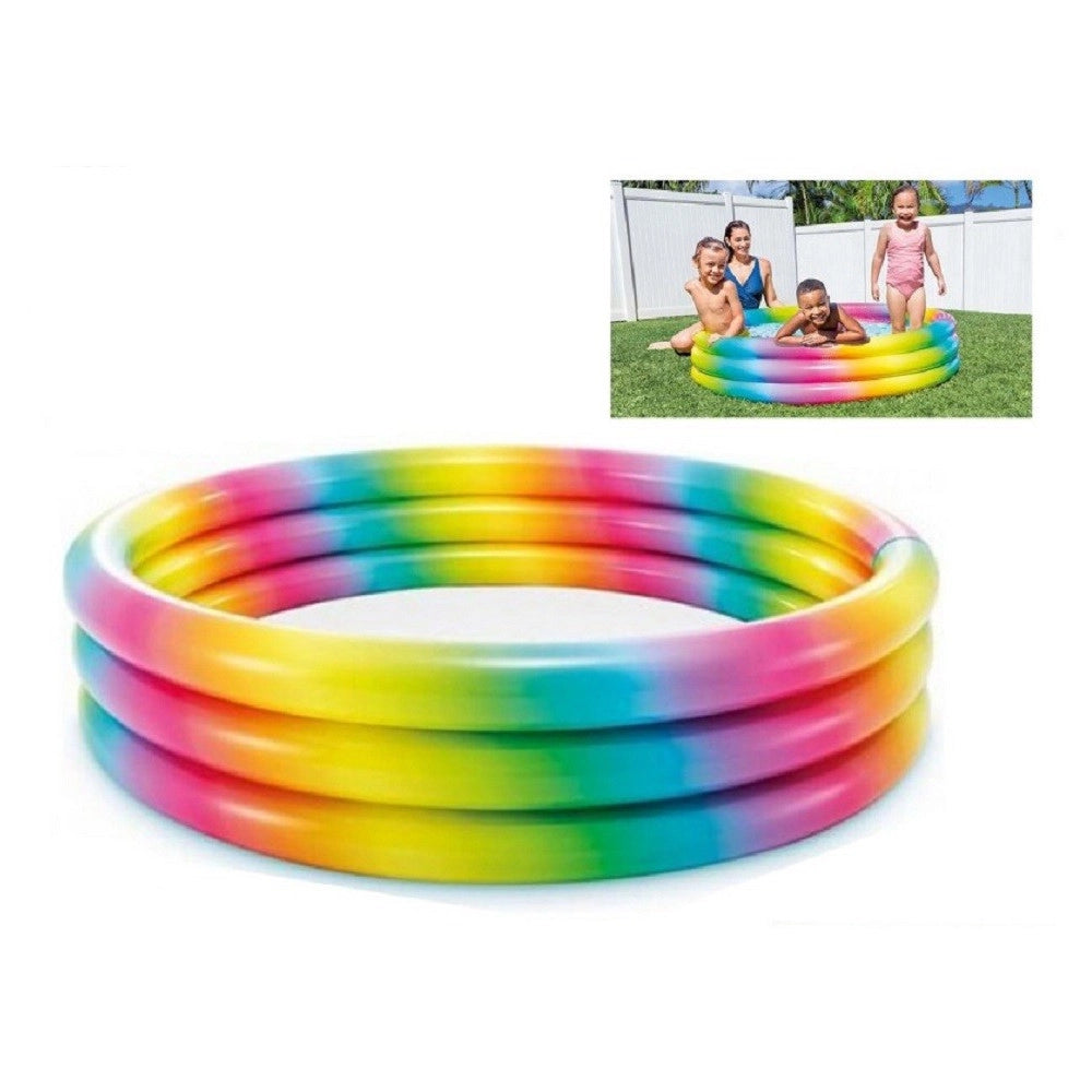 Trade Shop - Piscina Arcobaleno 168x38cm Grande 3 Anelli Gonfiabile Multicolore Giardino 58449 -