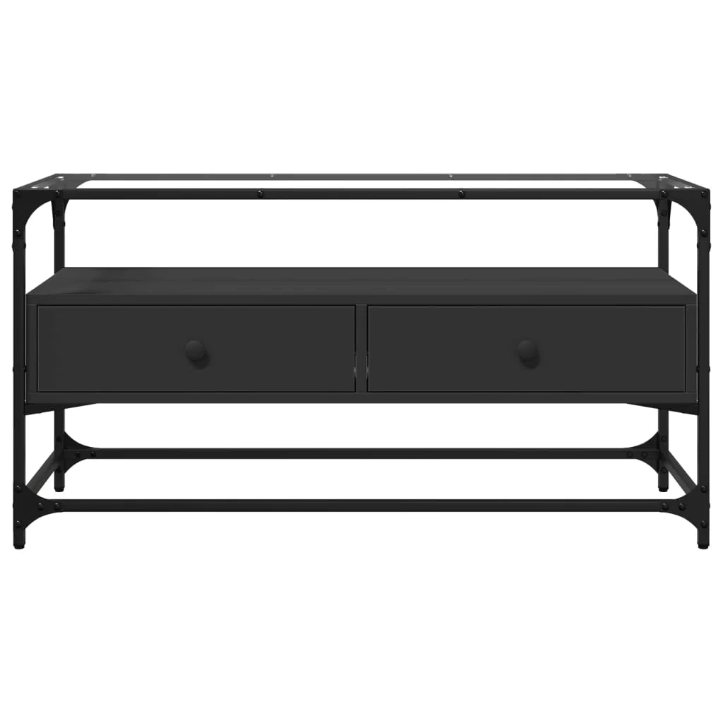 Mobile TV multimediale mensola TV credenza adatto per sala da pranzo soggiorno camera da letto con piano in vetro 80 x 35 x 51 cm legno ingegnerizzato nero 02_0027613