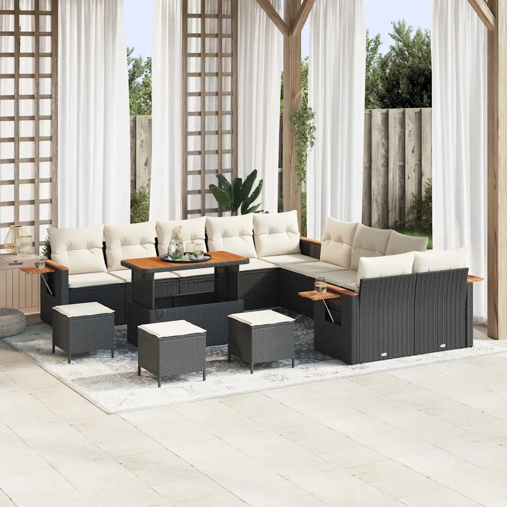 Set Divano da Giardino 18 pcs Nero e Crema polyrattan