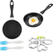 Set di 2 mini-padelle - ideale per omelette e uova fritte - inclusi spazzole e stampi a forma di uovo
