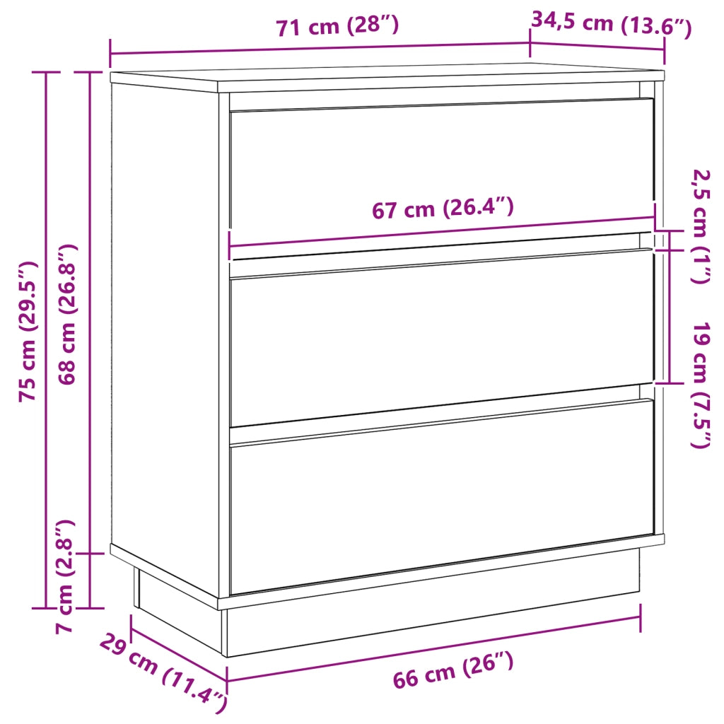 Comodino  con LED Bianco 71x34,5x75 cm Legno ingegnerizzato