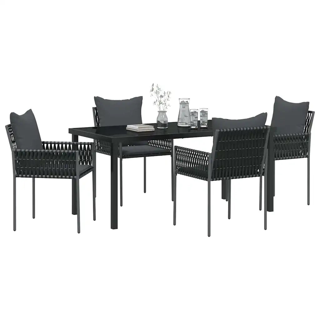 Set da Pranzo per Giardino 5 pcs Nero e Grigio Rattan in PE 3379103
