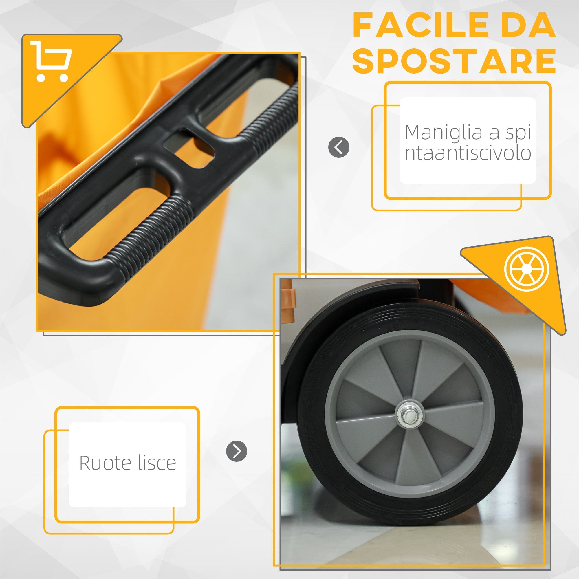 Carrello Pulizie 4 Ripiani Sacco da 100L 121x50,5x96,5 cm Nero Giallo e Grigio