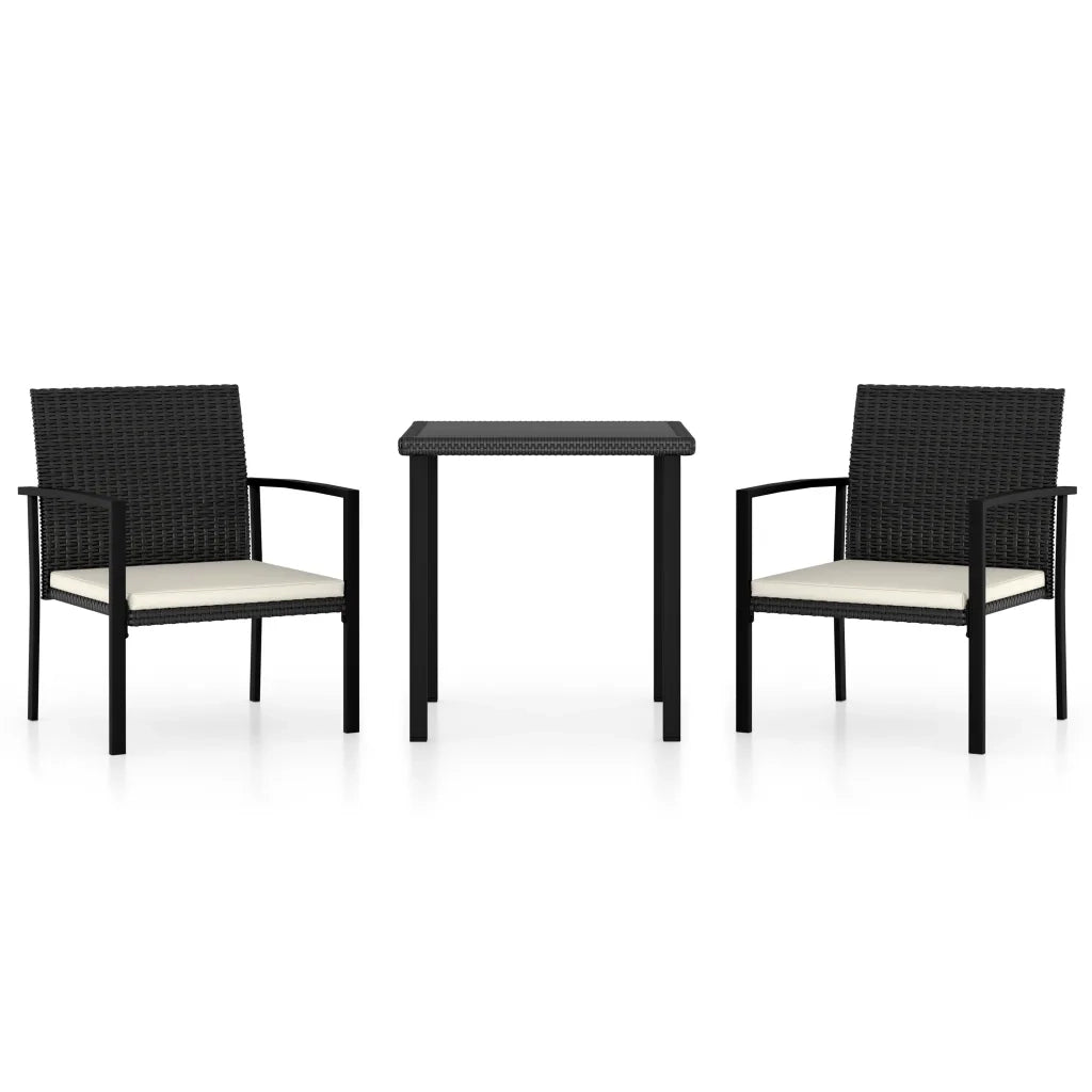 Set da Pranzo da Giardino 3 pz | Set Salotto da Giardino in Polyrattan Nero