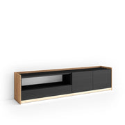 Mobile TV Soggiorno, 207x50x37 cm, Per TV fino a 80", LED, Nero e rovere