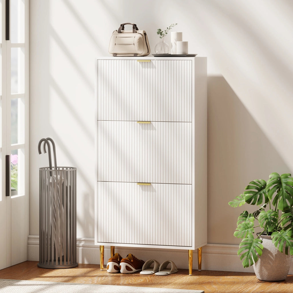 Armadio Scarpe con Ante e 3 Cassetti ¨C Zephmum ¨C Bianco 60x24x122,5 cm