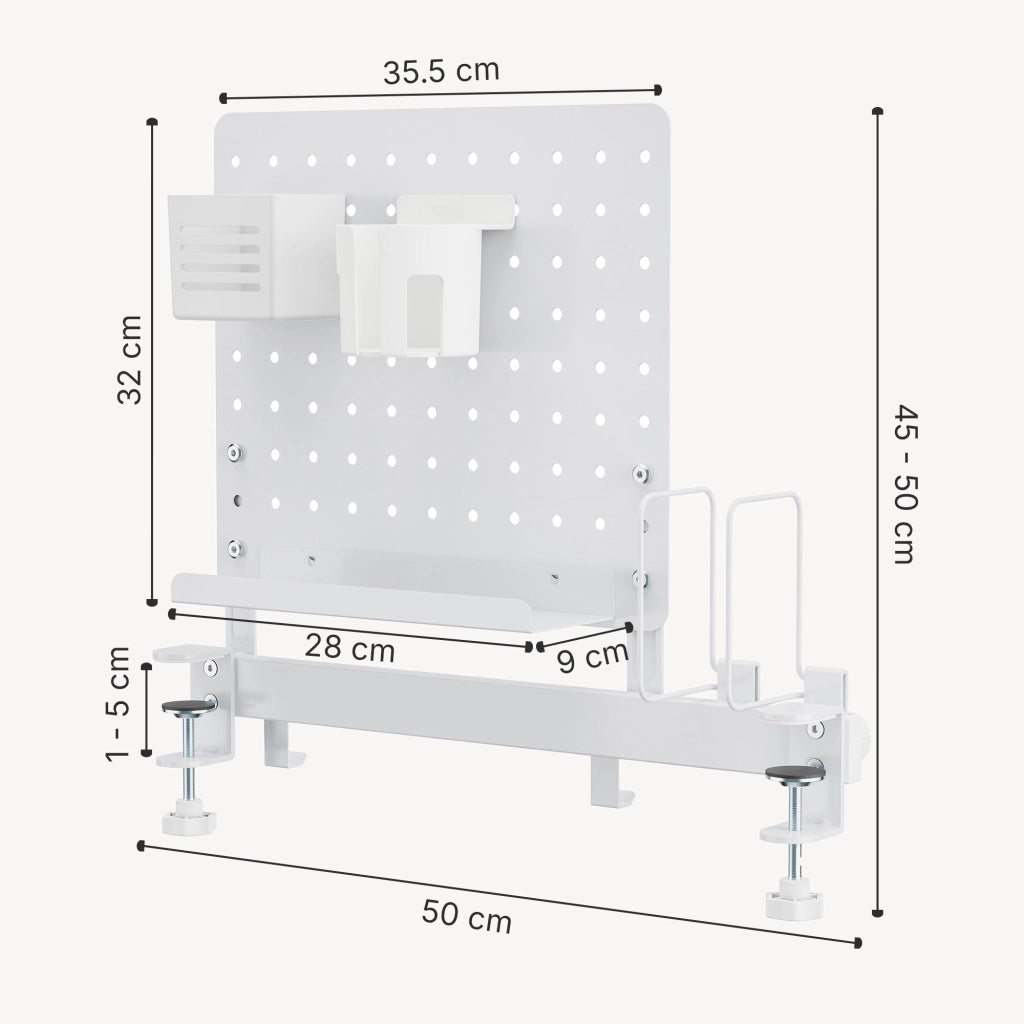 Organizzatore da Scrivania Sauda con Pegboard Pannello Forato 50 x 50 cm - Bianco [en.casa]