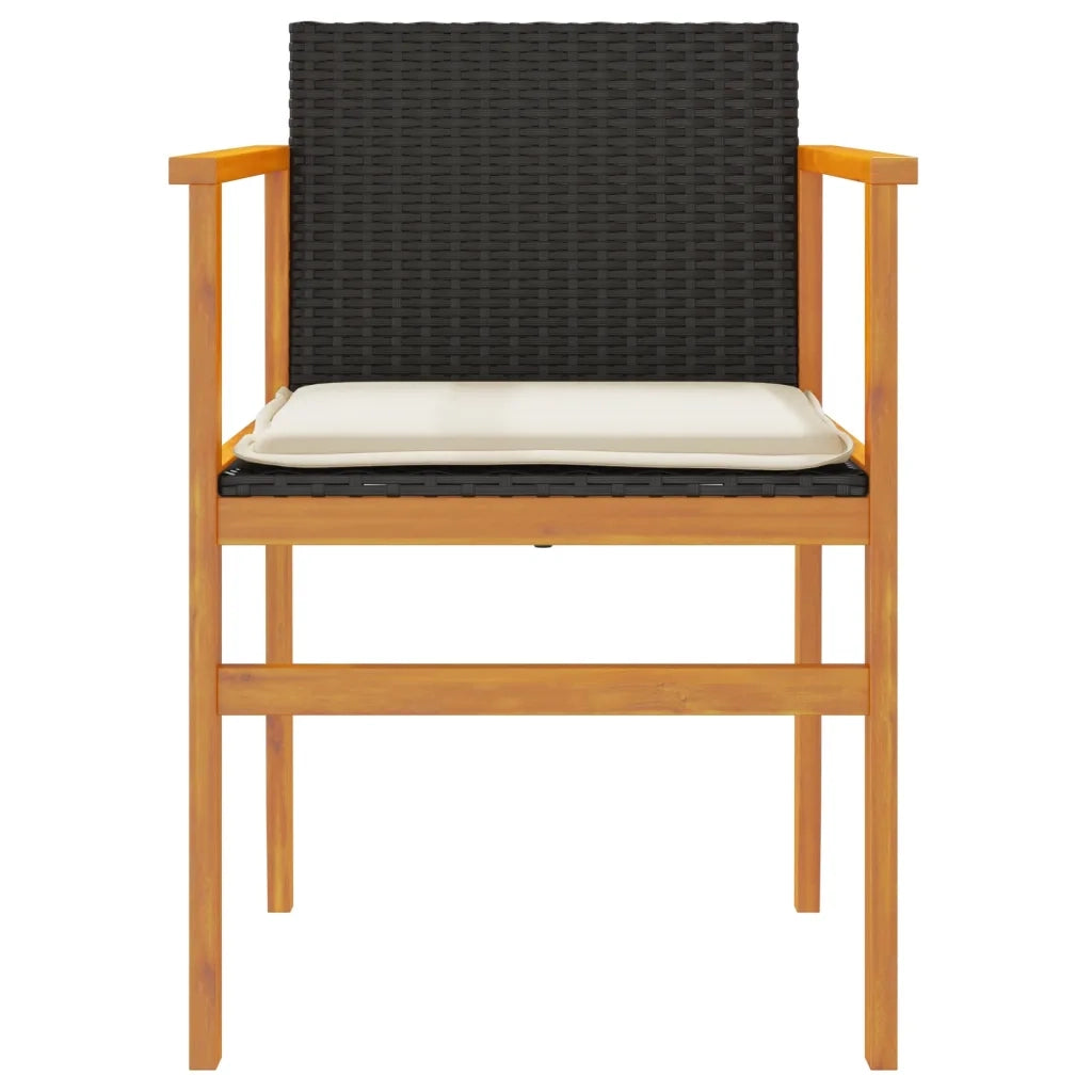 Sedie Giardino con Cuscini 2pz Nere Polyrattan e Legno Massello 368711