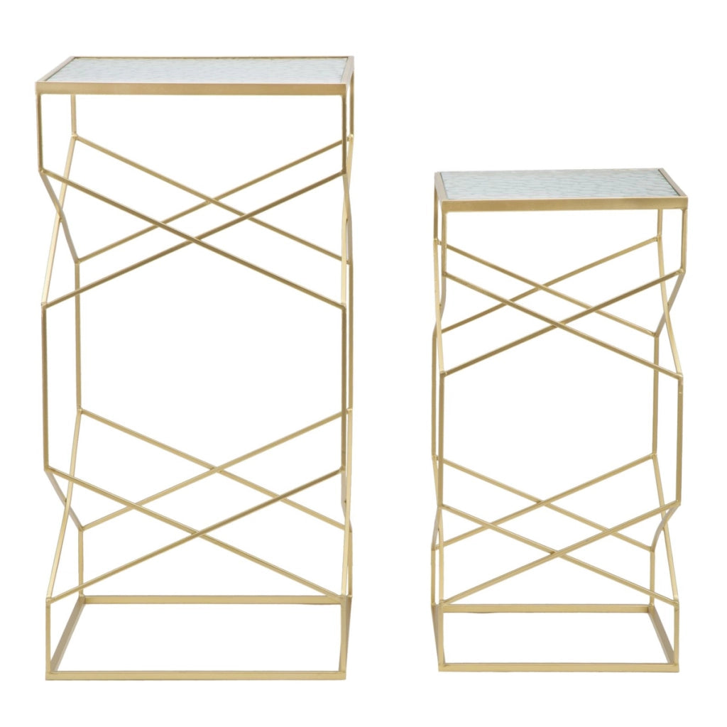 Set di Tavolini VKH595, Oro, Metallo, 50x50x100 cm