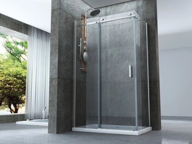 Box doccia scorrevole con anta fissa in cristallo 8mm H.195cm FLUIDA 90x100 cm,Flacone anticalcare incluso