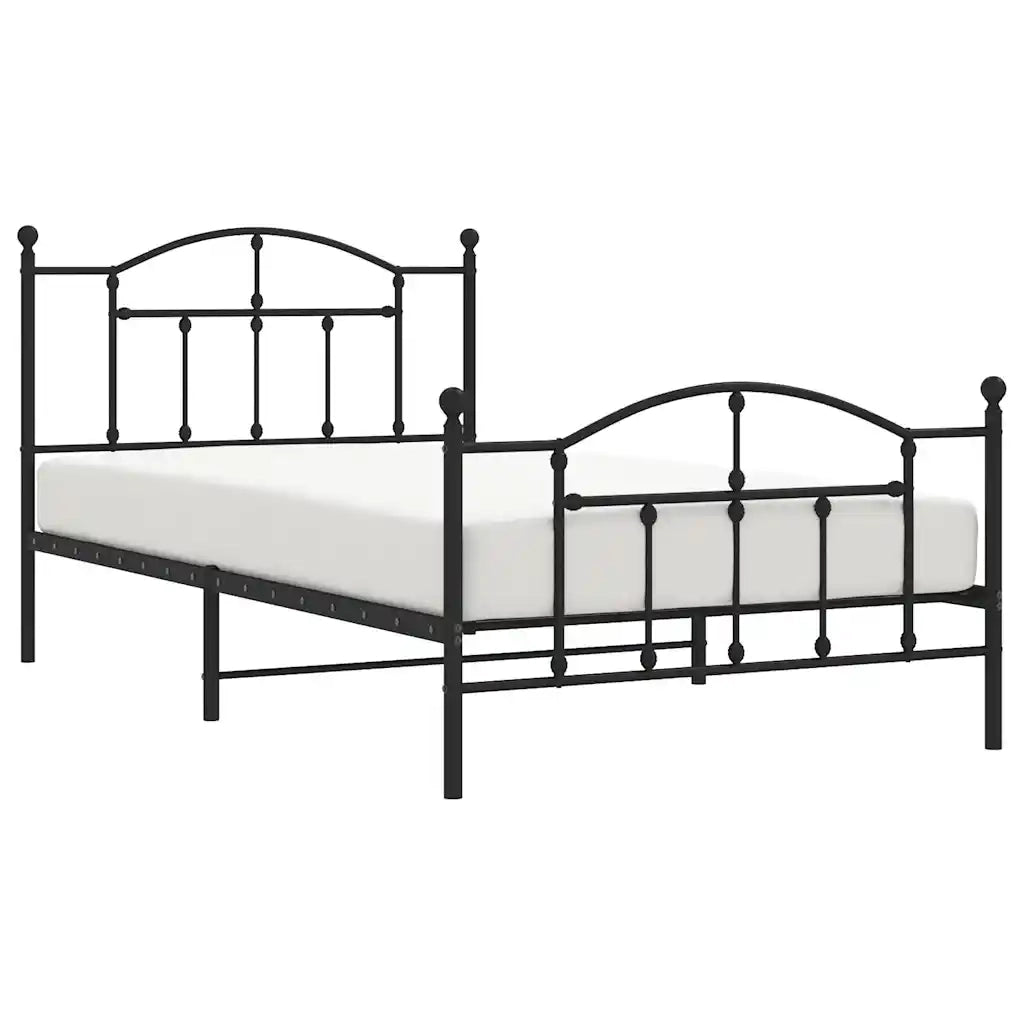 Giroletto con Testiera e Pediera-Struttura Letto Metallo Nero 100x200 cm 474585
