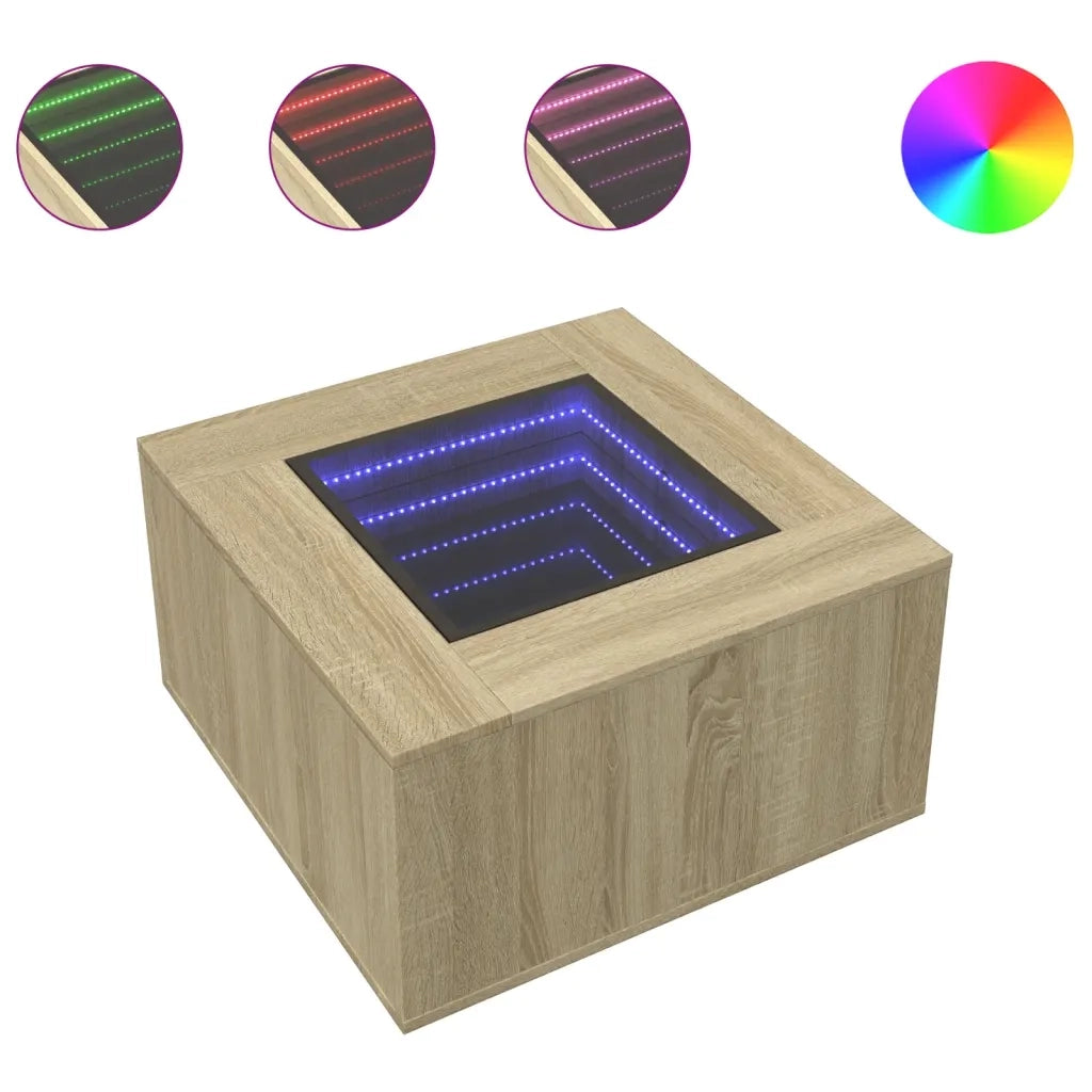 Tavolino Salotto con LED-Tavolino da soggiorno-Tavolo Rovere Sonoma 60x60x40 cm Multistrato
