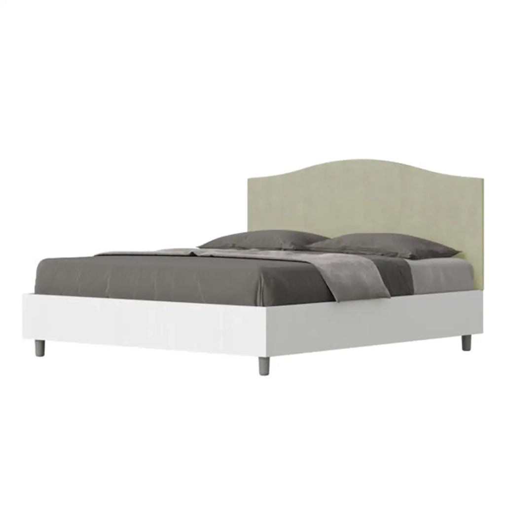 Letto matrimoniale contenitore 160x190 bianco frassino testata microfibra tè verde Grace