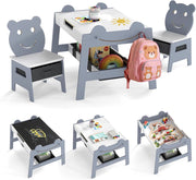 Set Tavolo e 2 Sedie per Bambini, 5 in 1 Tavolino e Sedie con 4 Ganci, 3 Scatole in Tessuto e Lavagna Reversibile per Bambini 3+ Anni per Cameretta Ragazzi (Grigio, Stile 5)