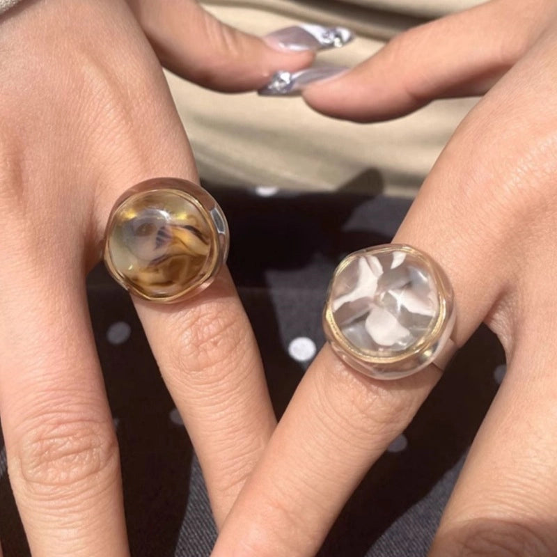 Anello in resina con stampa leopardata, anello in acciaio al titanio, per indice