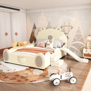 Letto per bambini 140×200 cm a forma di orso con scivolo e scala; senza materasso; PU; beige