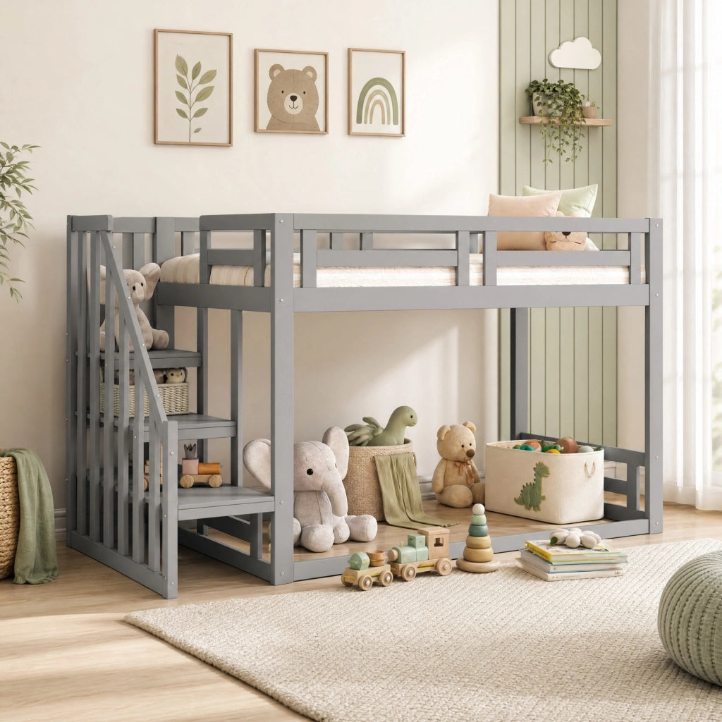 LETTO A CASTELLO per bambini 90 x 200 cm con scala di sicurezza, grigio