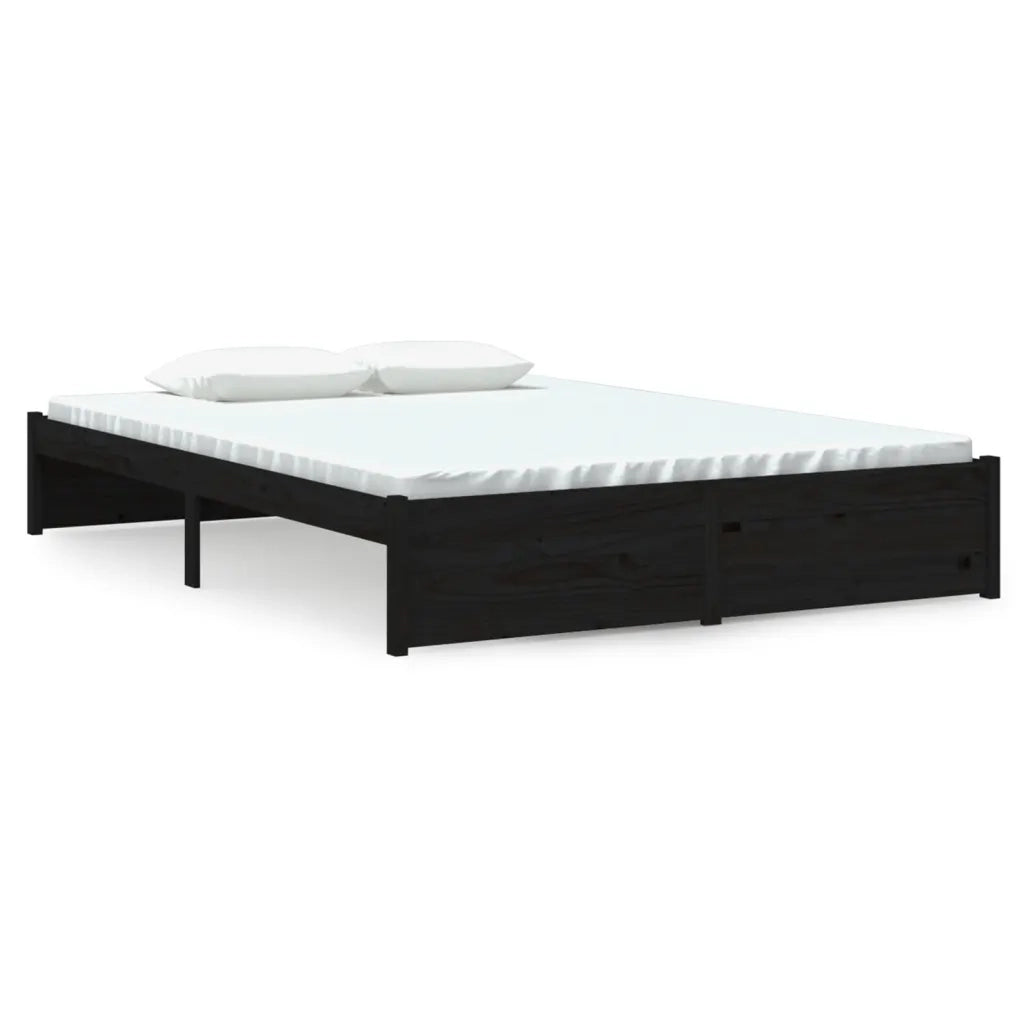 Letto matrimoniale | Letto per adulti | Giroletto Nero in Legno Massello 140x190 cm