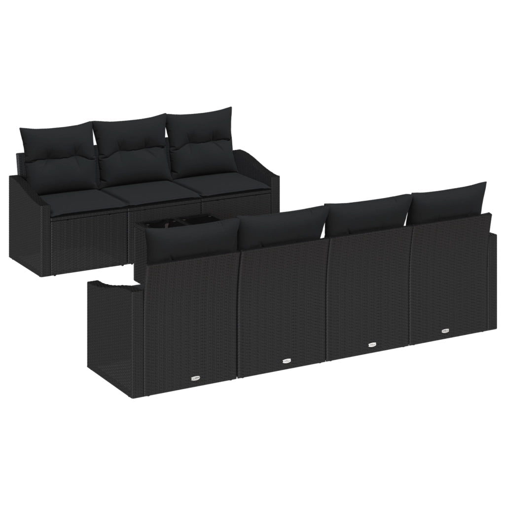 Set di SofÃ  da Giardino da 8 Pezzi con Cuscini Nero Rattan Polimero