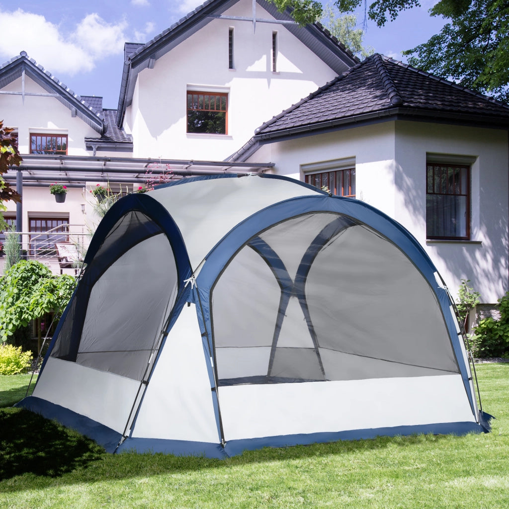 Tenda da campeggio a cupola 6-8 persone ¨C zephmum ¨C 4 porte in rete, tessuto Oxford, 350x350x230 cm, bianco e blu