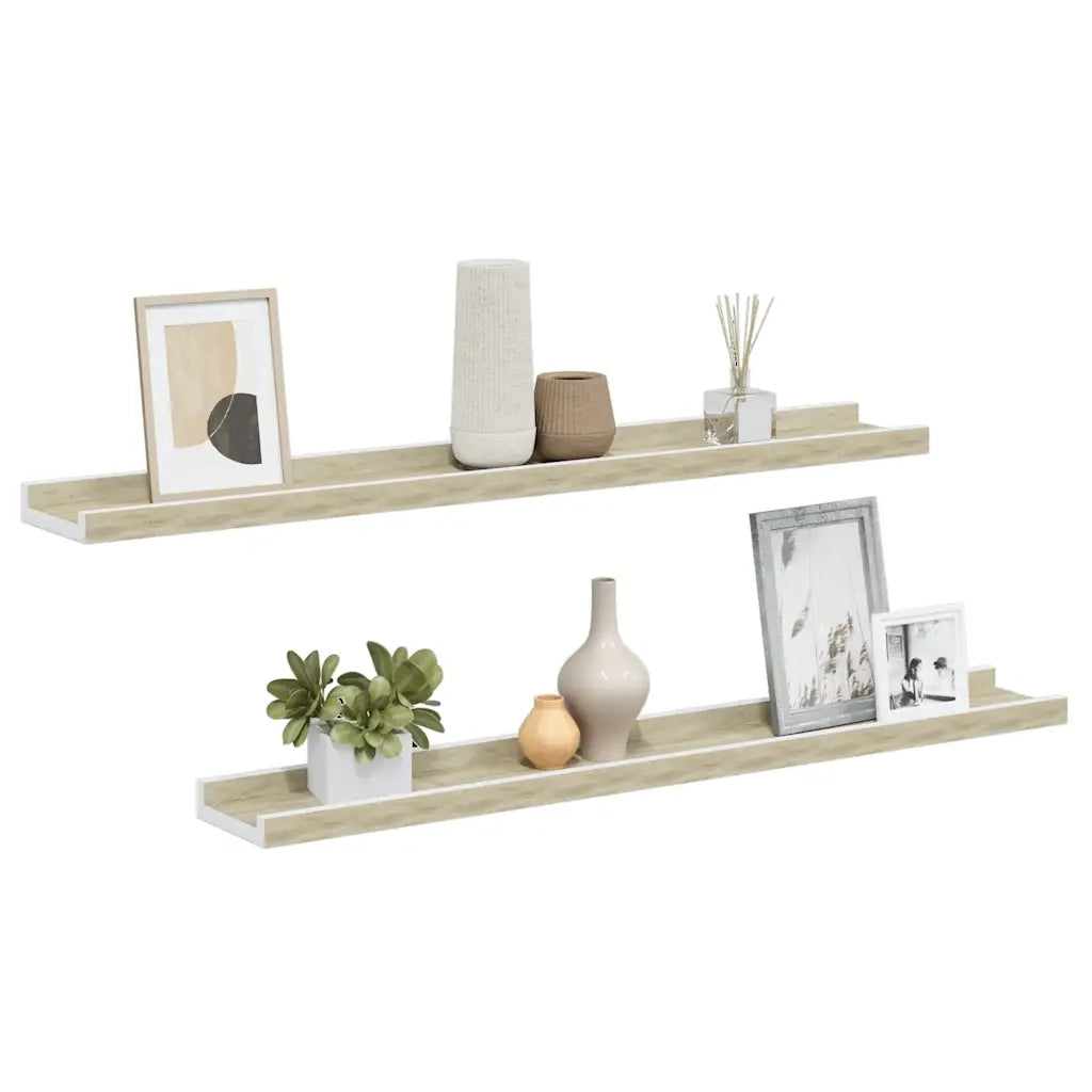 Mensole da Parete 2 pz Bianco e Rovere Sonoma 80x9x3 cm 326691