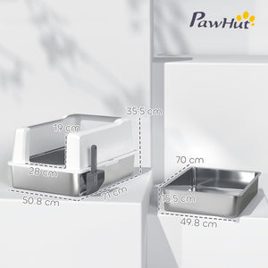Lettiera per Gatti con Pareti Rialzate 71x50,8x35,5 cm Vassoio in Acciaio Bianco