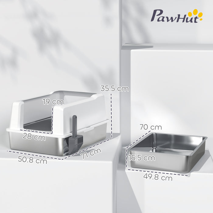 Lettiera per Gatti con Pareti Rialzate 71x50,8x35,5 cm Vassoio in Acciaio Bianco
