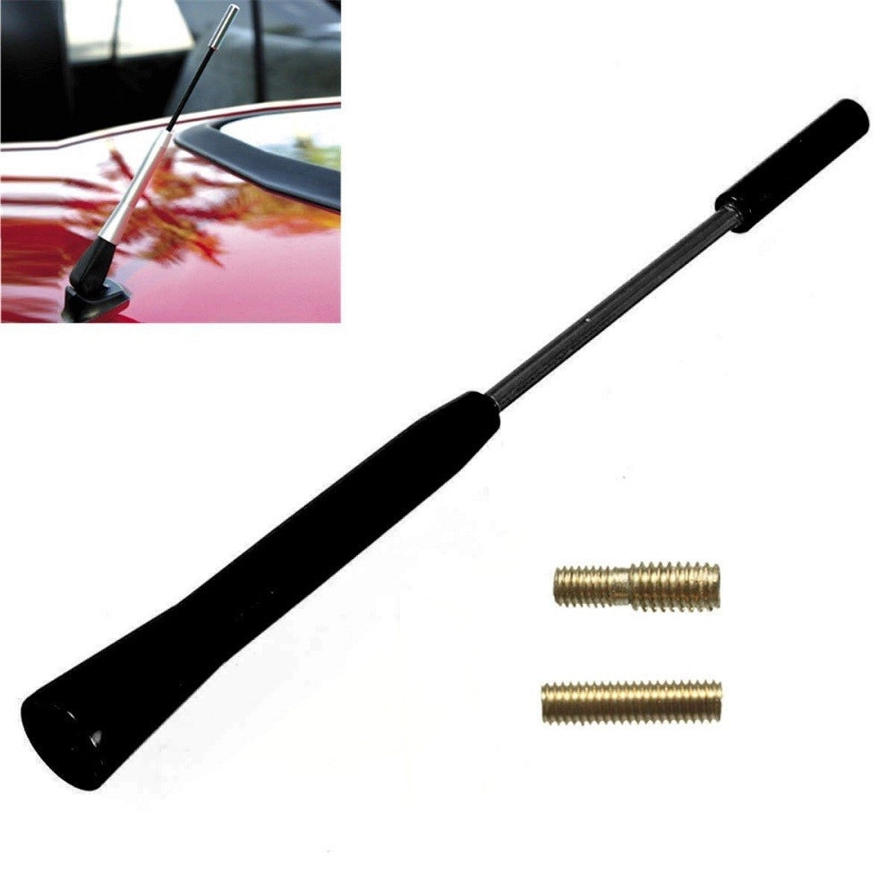Trade Shop - Antenna Alluminio Nero Auto Universale Fm Allungabile Esterna Stelo Autoradio Tuning -