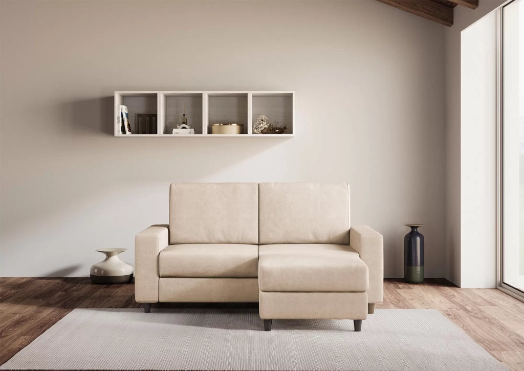 Divano sakar 2 posti medio  (due sedute da 70cm) + pouf misure esterne l.168 p.145 | beige - Mobili 2G