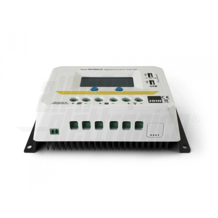 Regolatore di carica PWM 12/24V 30A con display, uscita USB 5V e crepuscolare configurabile