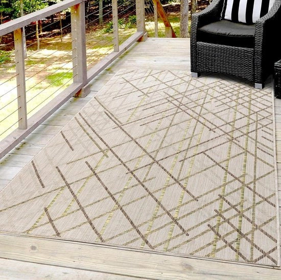 Tappeto in tessuto resistente all'acqua, grigio - verde geometrico - 80 x 150 cm