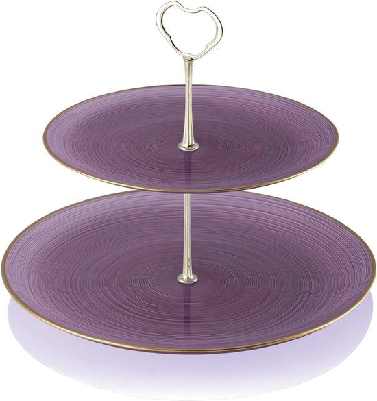 Piattaforma per torte a due livelli con sostegno - vetro - trasparente - oro - nero - due livelli - altezza 40 cm - diametro 40 cm - 6 posizioni per piatti
