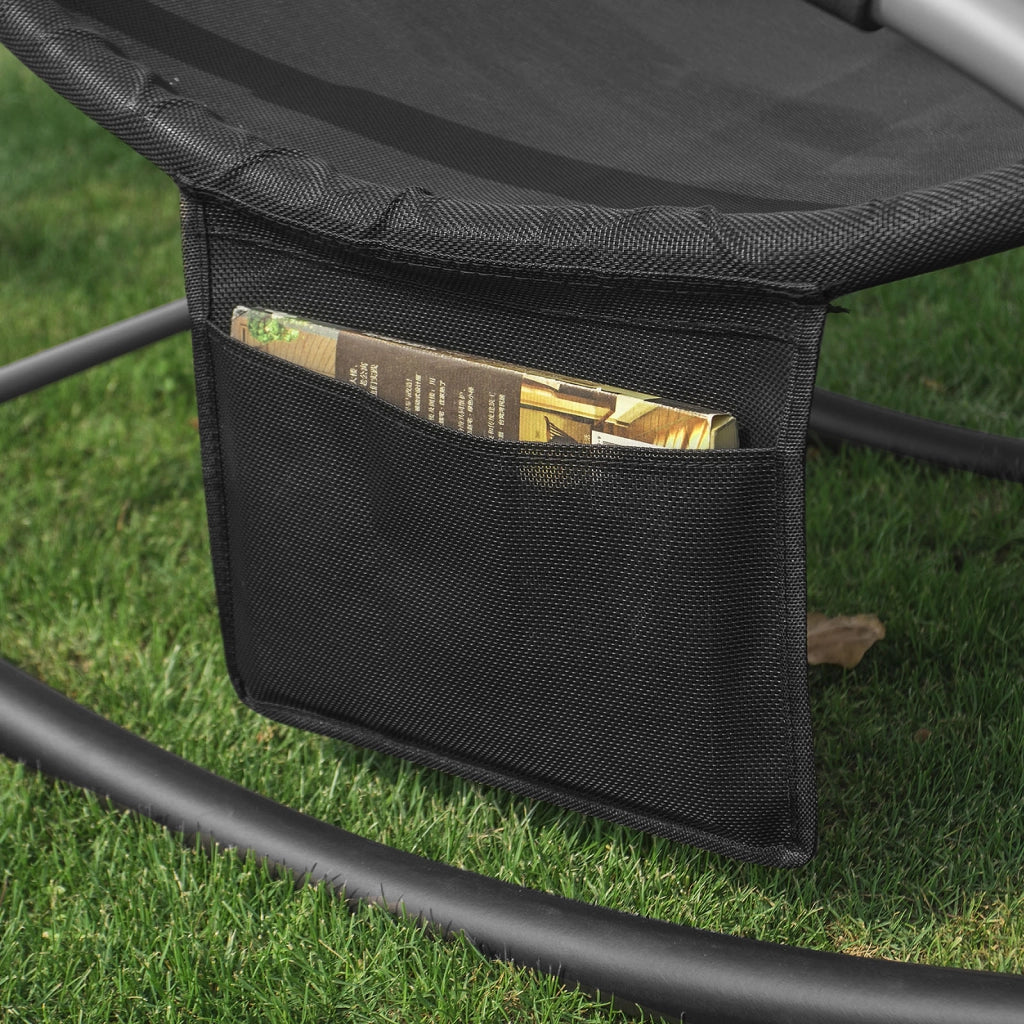 SoBuy Lettino Sdraio da Giardino a Dondolo - Sedia a Dondolo da Esterno in Textilene Nero con Telaio in Metallo, 150x63x87cm, Lettino Prendisole per Terrazza, Piscina, Patio, OGS28-SCH