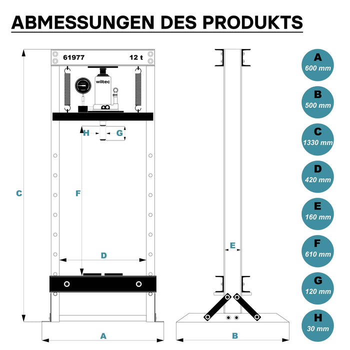 Pressa idraulica da officina 12t Pressa a telaio per cuscinetti con manometro