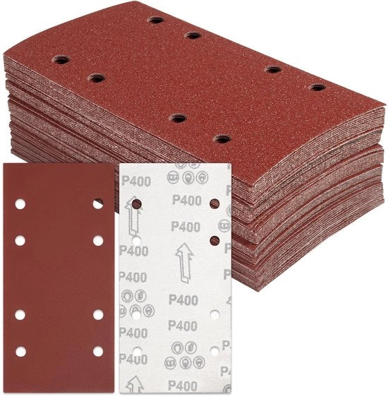 Set di carta abrasiva 50 fogli - carta abrasiva 400 - carta abrasiva 93 x 230 mm - carta abrasiva con 8 fori - Qualità professionale - Materiale duraturo - set di lastre abrasive
