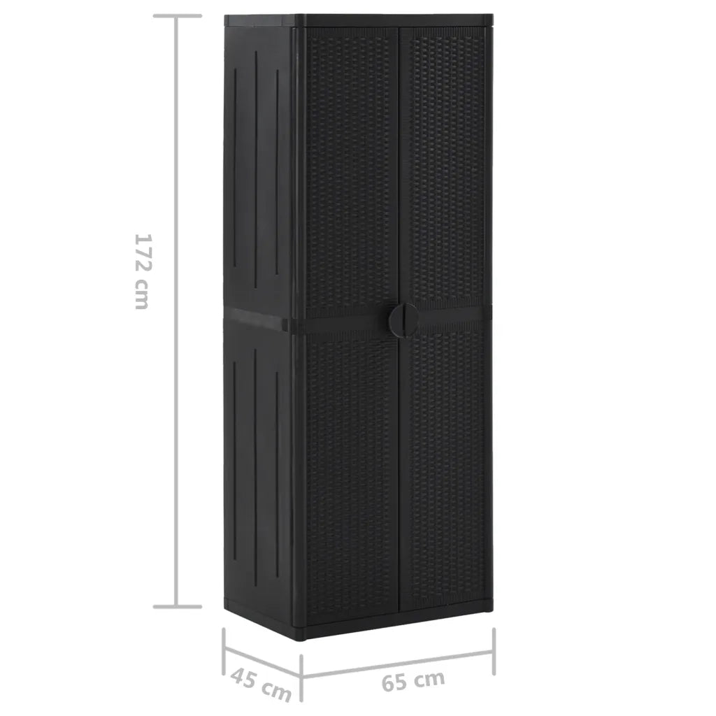 Armadio da Giardino Nero 65x45x172 cm in Rattan PP 151237
